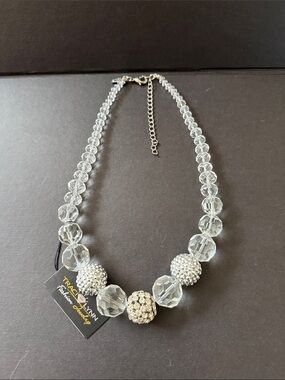 Traci Lynn Clear Crystal and Pavé Ball Necklace
